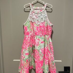 lily pulitzer big kids pink and green floral dress size 12
